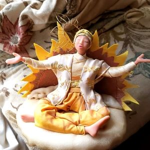 Artist Sculpture meditation pillow Mixed Media figure sun Dawning Deb Foutch